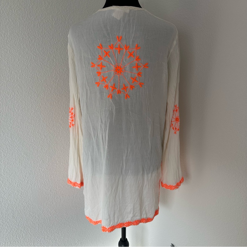 Women's Cream Tunic with Orange Embroidery Medium - Picture 8 of 11